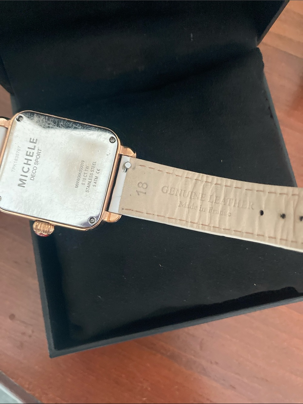 Michele Rose Gold Square Watch with White Strap and Pink Accents - Picture 9 of 15
